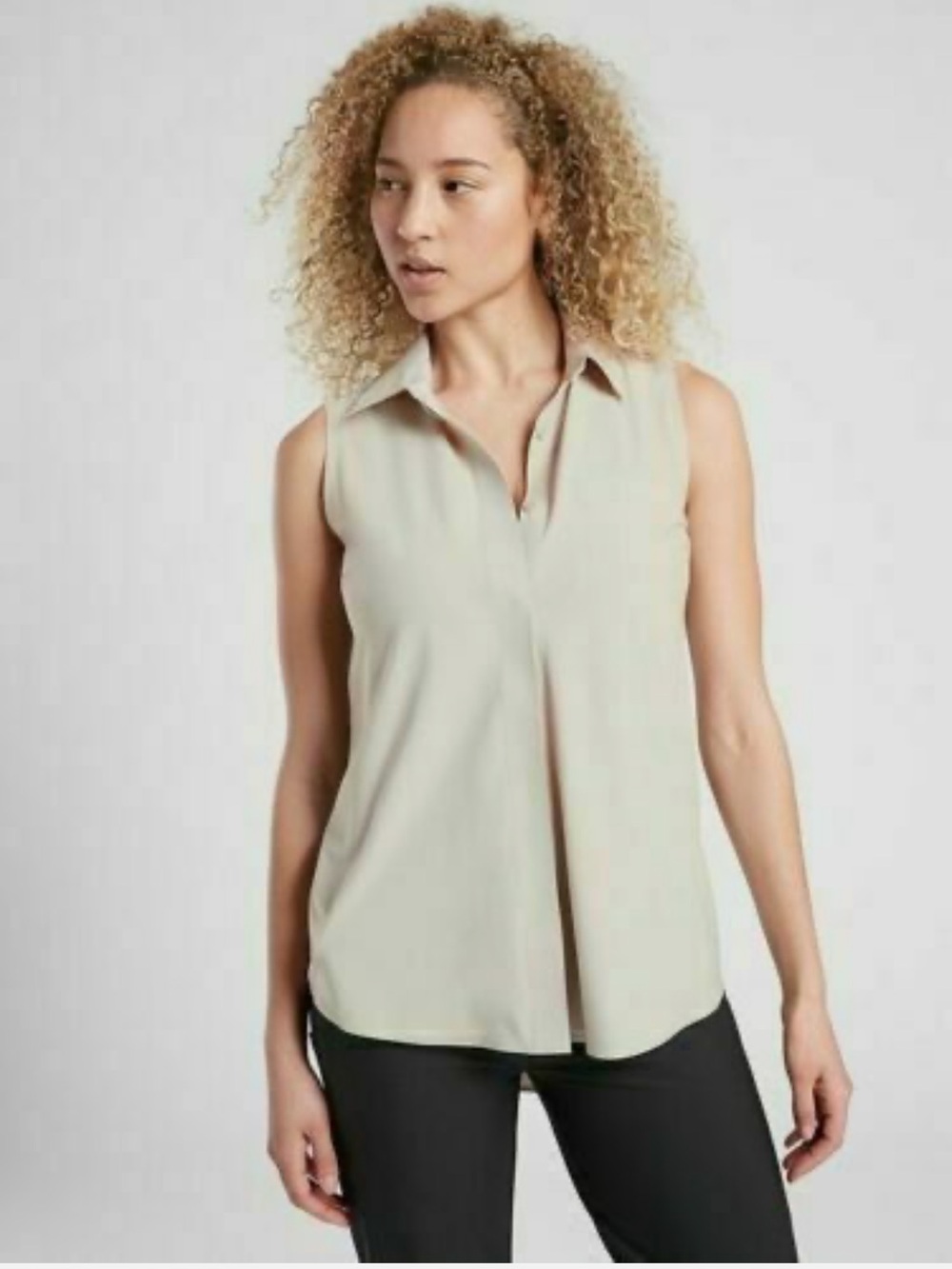 Athleta Khaki Beige ‘Urbanite Tank’ Button Down Sleeveless Top, Size S